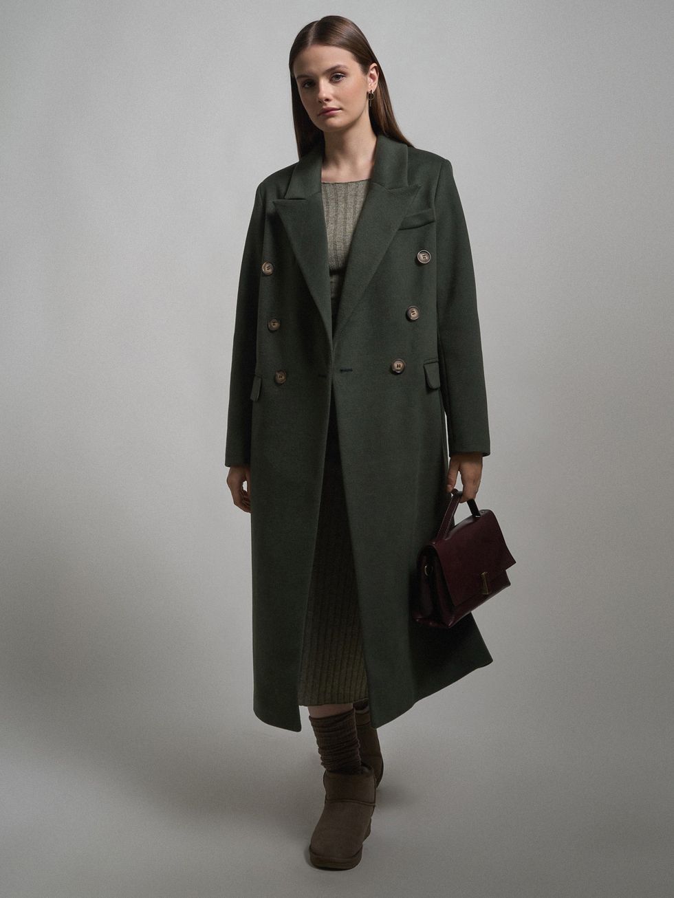 ТЕКСТИЛЬНОЕ ПАЛЬТО ЖЕНСКОЕ, ТЕМНО-ЗЕЛЕНОЕ