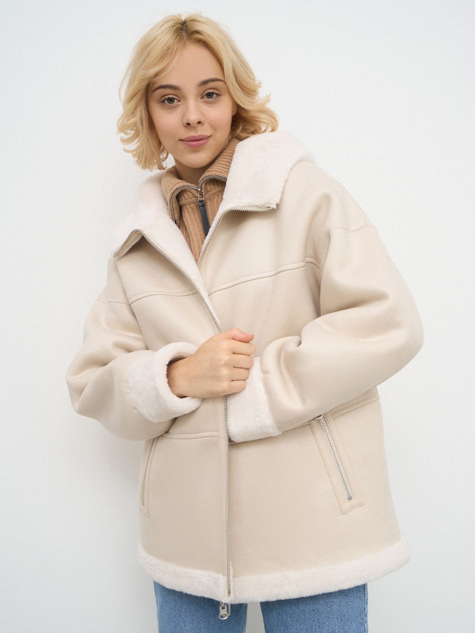 ДУБЛЕНКА ЖЕНСКАЯ, КРЕМОВАЯ