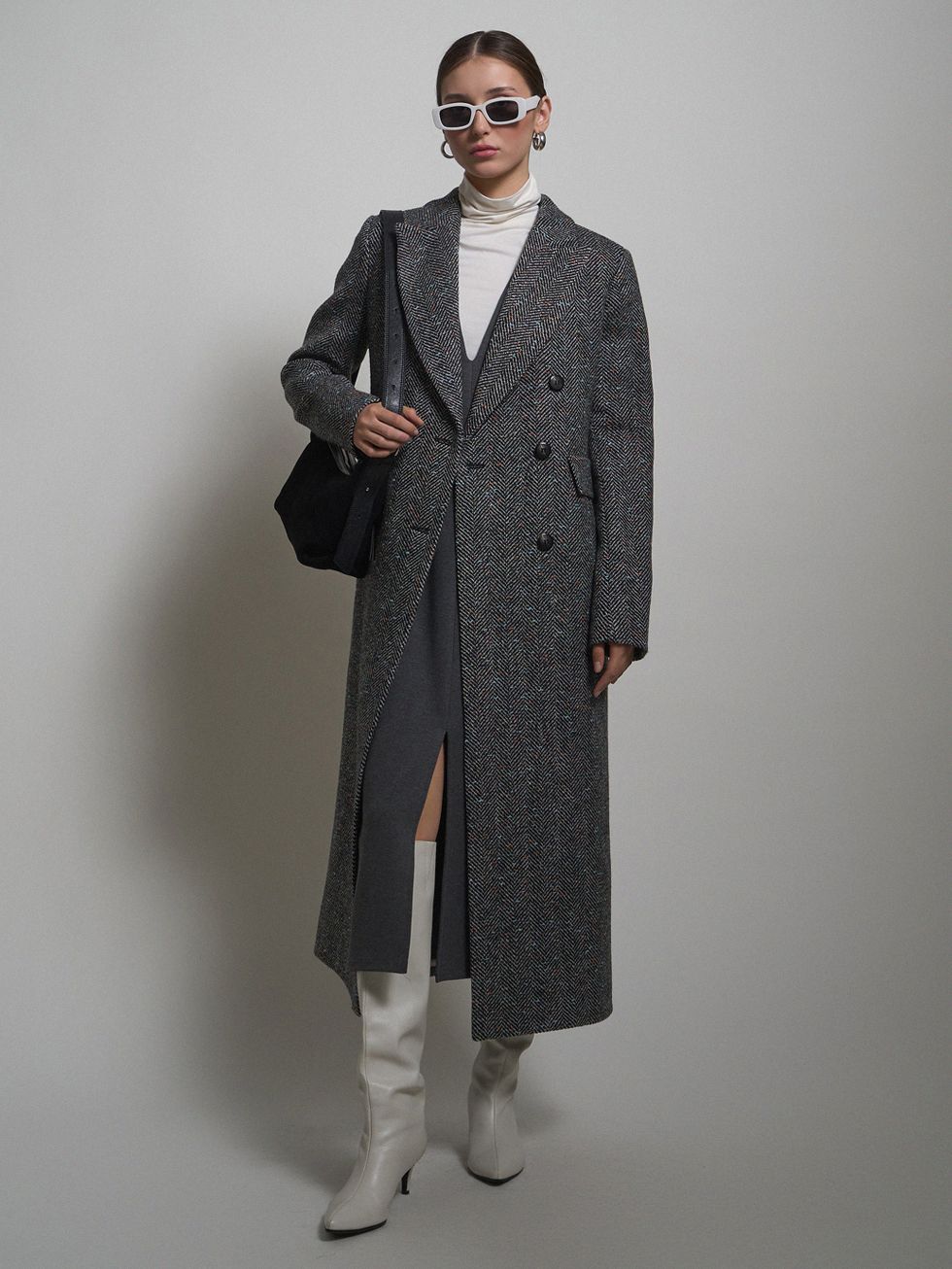 ТЕКСТИЛЬНОЕ ПАЛЬТО ЖЕНСКОЕ, ЧЕРНОЕ/БЕЛОЕ