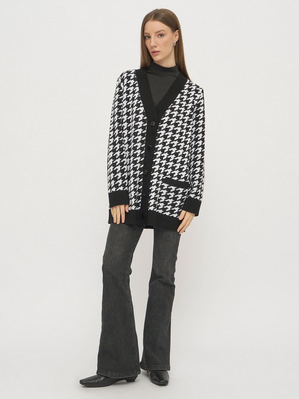 КАРДИГАН ЖЕНСКИЙ, ЧЕРНЫЙ/БЕЛЫЙ