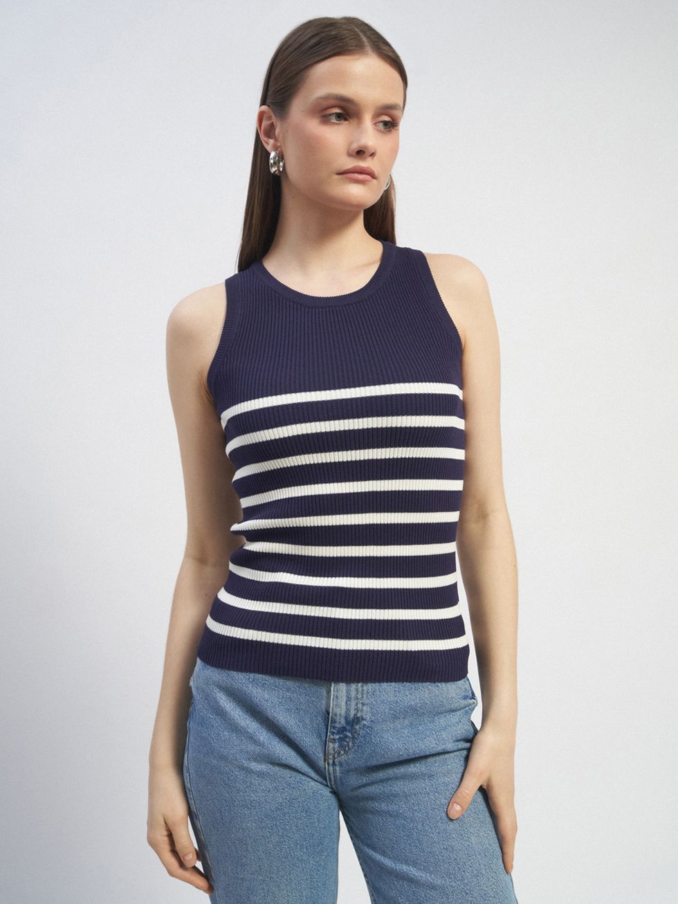 ДЖЕМПЕР ЖЕНСКИЙ, СИНИЙ/БЕЛЫЙ